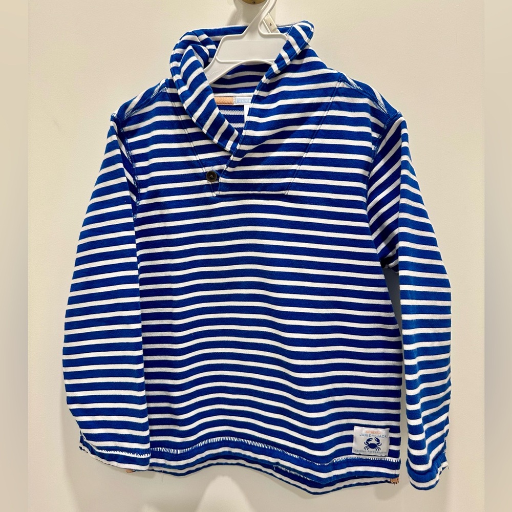 Janie and Jack Blue and White Striped Kids Pullover Size 6 in Great Condition